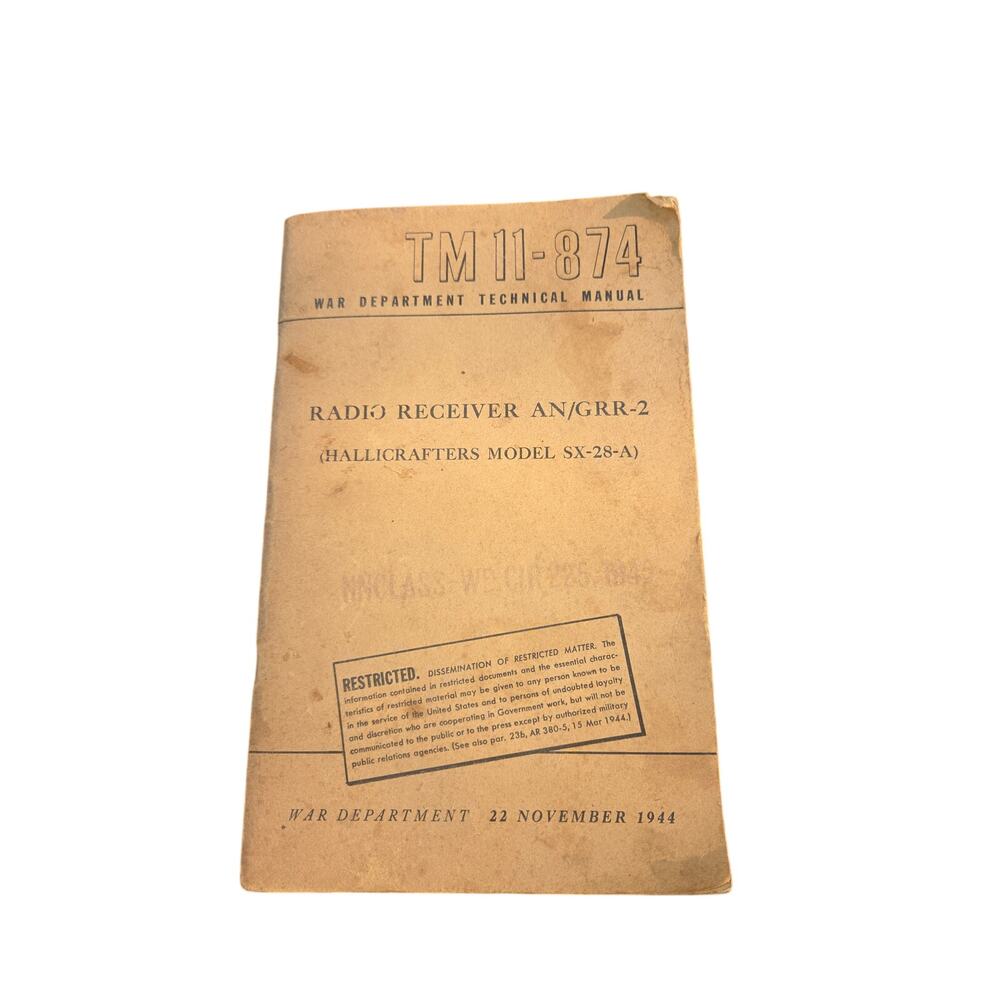 TM11-874 War department maual radio reciever AN/GRR-2 hallicrafters - Picture 1 of 5